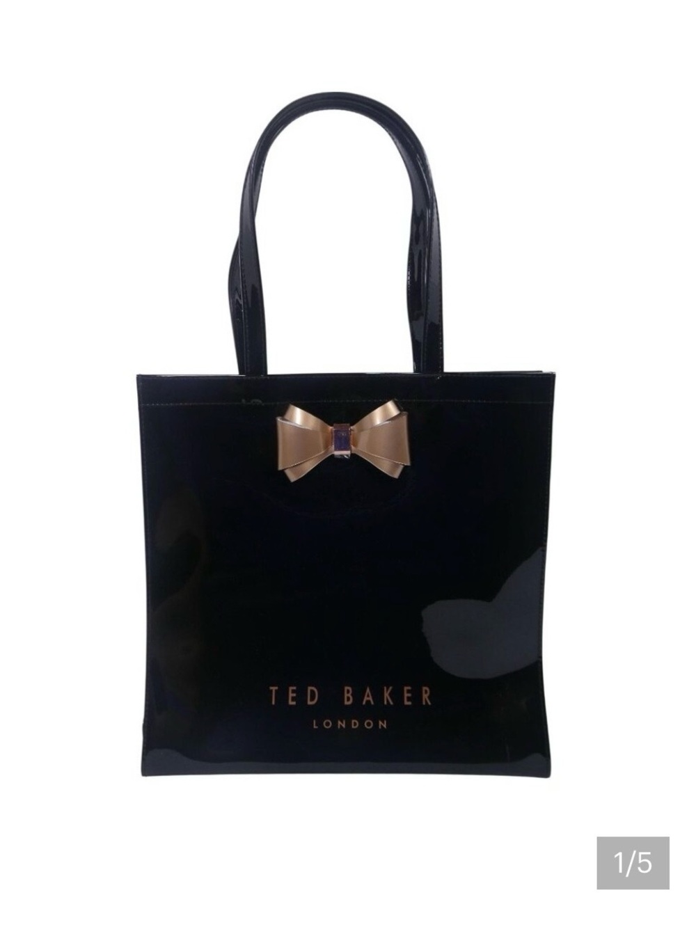 Ted Baker Black Patent Tote with Rose Gold Bow
